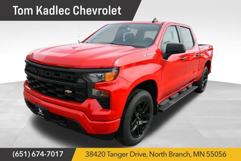 2022 Chevrolet Silverado 1500 Custom in Red Hot — front three-quarter view
