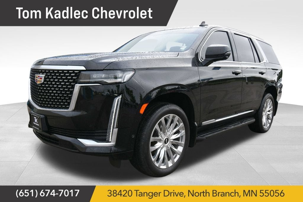 2023 Cadillac Escalade Premium Luxury in Black Raven — front three-quarter view