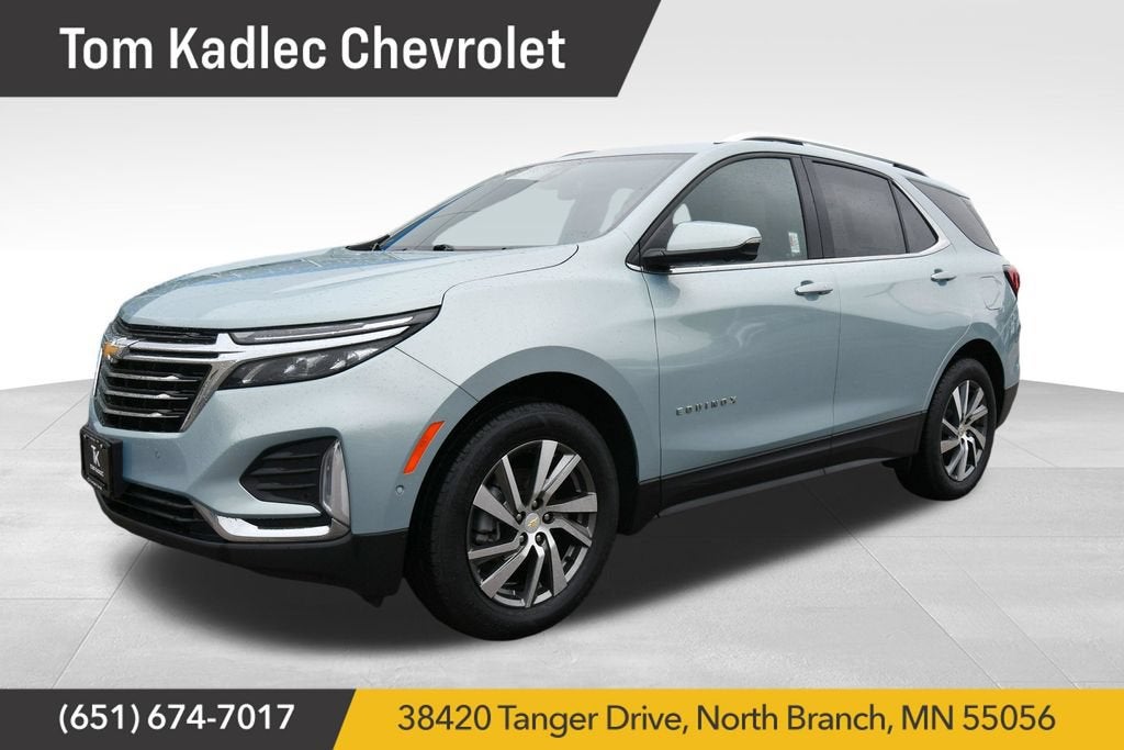 2022 Chevrolet Equinox Premier in Seaglass Blue Metallic — front three-quarter view